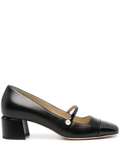 Jimmy Choo Elisa 45 Embellished Patent-trimmed Leather Mary Jane Pumps In Black