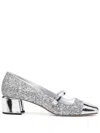 Jimmy Choo Glitter Mary Jane Pumps With Metallic Accents In Silver
