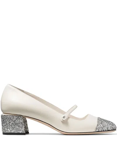 Jimmy Choo White Leather Pumps With Glittered Toe Ca In Neutral