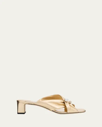 Jimmy Choo 45mm Rafi Metallic Leather Mules In Gold