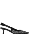 Jimmy Choo Amel 50 Crystal-embellished Mesh And Satin Pointed-toe Slingback Pumps In Black