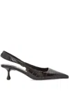 Jimmy Choo 50mm Amel Pointed Crocodile-effect Heeled Pumps In Black