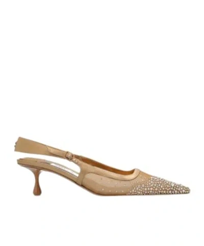Jimmy Choo Amel 50 Crystal-embellished Mesh And Satin Slingback Pumps In Beige
