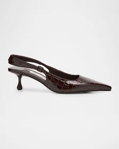 Jimmy Choo 50mm Amel Shiny Croc-embossed Leather Slingback Pumps In Burgundy