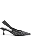 Jimmy Choo Amel 50 Crystal-embellished Mesh And Satin Pointed-toe Slingback Pumps In Black