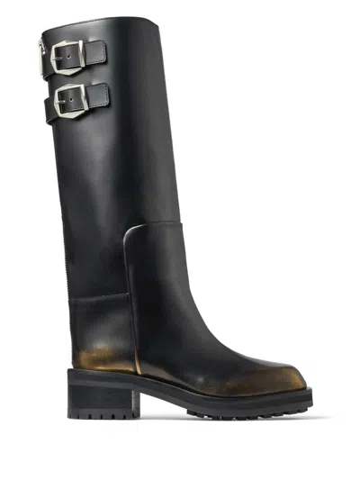 Jimmy Choo Brooklyn Leather Knee Boots In Black/gold