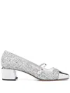 Jimmy Choo Glitter Mary Jane Pumps With Metallic Accents In Silver