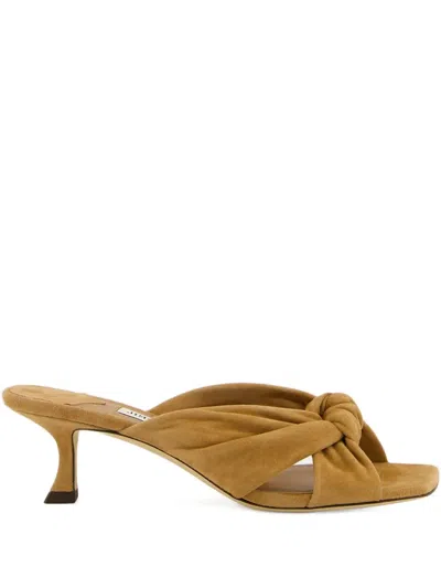Jimmy Choo 50mm Knotted Suede Sandals In Brown