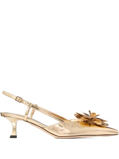 Jimmy Choo Mimmi Metallic Leather Kitten-heel Slingback Pumps In Gold