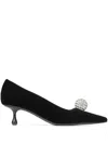 Jimmy Choo Orb 50 Crystal-embellished Velvet Pumps In Black