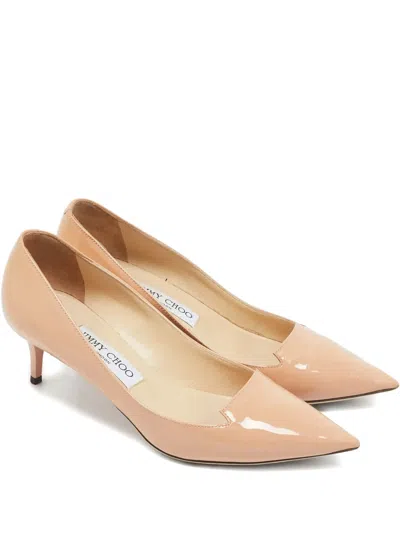 Pre-owned Jimmy Choo 50mm Patent-finish Pumps In Neutral