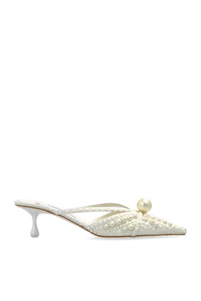 Jimmy Choo 50mm Sana Pearl-embellished Pointed-toe Mules In White
