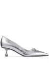 Jimmy Choo Scarlett 50 Lace-up Crinkled Metallic Leather Point-toe Pumps In Silver
