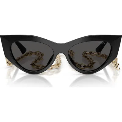 Jimmy Choo 53mm Cat Eye Sunglasses With Embellished Chain In Gold