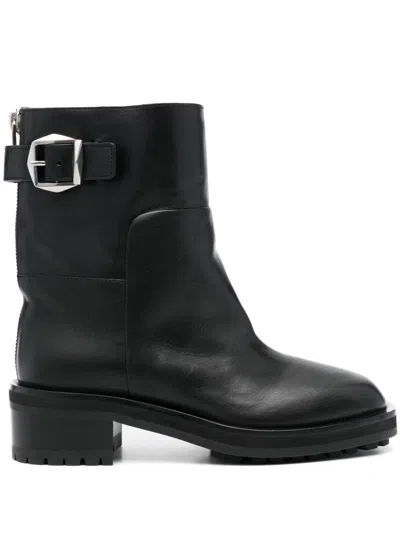 Jimmy Choo Brooklyn Ab 50 Leather Boots With Adjustable Strap In Black