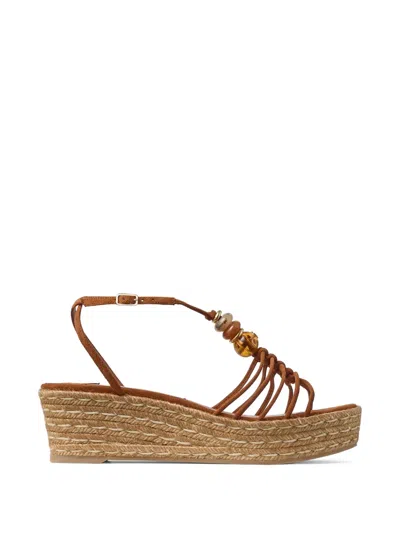 Jimmy Choo 55mm Lemi Bead-embellished Wedge Sandals In Brown