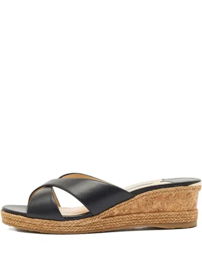 Pre-owned Jimmy Choo 60mm Almer Wedge Sandals In Black
