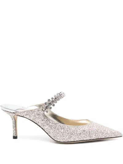Jimmy Choo Silver Bing 65 Crystal Strap Glitter Heels