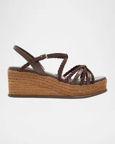 Jimmy Choo 60mm Nyra Leather Espadrille Wedge Sandals In Brown