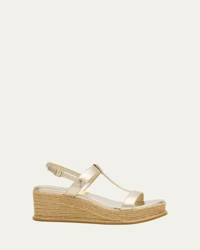 Jimmy Choo 60mm Thea Metallic Leather Wedge Sandals In Gold