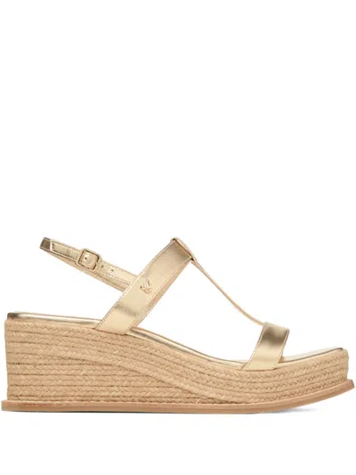 Jimmy Choo Theia 60 Leather Wedge Sandals In Gold