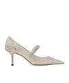 Jimmy Choo 'bing' Metallic Rhinestoned Pumps With Crystal Embellished Band In Nude