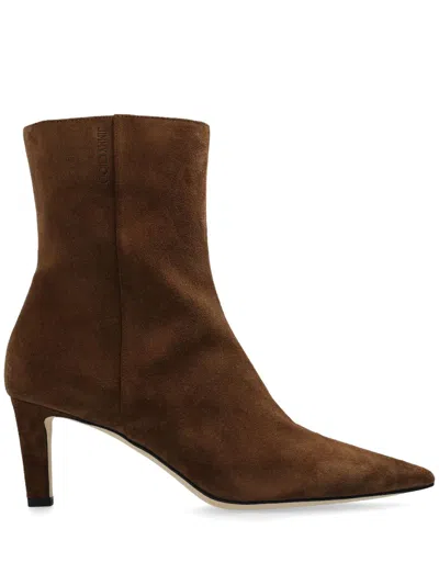 Jimmy Choo Frankie Velvet Suede Ankle Boots In Brown
