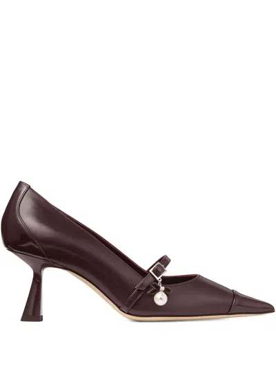 Jimmy Choo 65mm Aren Pearl-embellished Pointed-toe Pumps In Brown