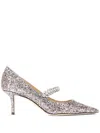 Jimmy Choo 'bing' Metallic Rhinestoned Pumps With Crystal Embellished Band In Pink