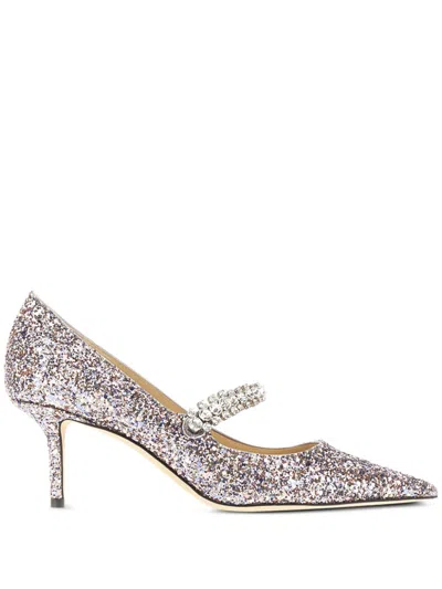 Jimmy Choo 'bing' Metallic Rhinestoned Pumps With Crystal Embellished Band In Grey