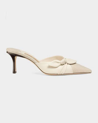 Jimmy Choo 65mm Livi Flecked Canvas And Leather Mule Pumps In Neutral