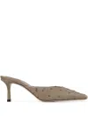Jimmy Choo Ostrich Leather Vivi Mules 65 In Nude