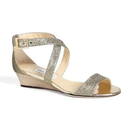 Pre-owned Jimmy Choo $675+  Chiara Strap Light Bronze Glitter Wedge Sandal Shoe Eur 36