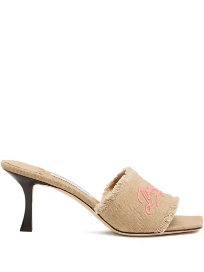 JIMMY CHOO 70MM ALEXIA EMBROIDERED-LOGO SANDALS