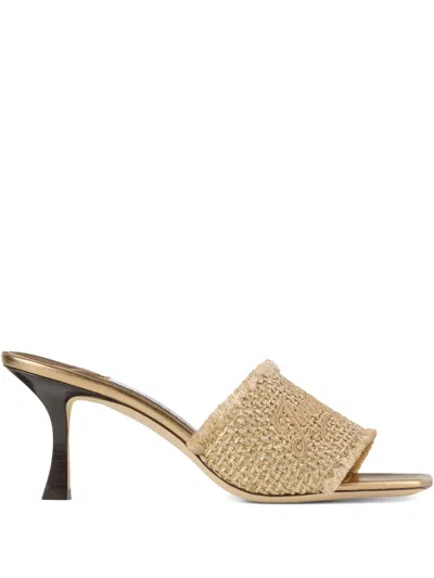 Jimmy Choo 70mm Alexia Mules In Gold/dark Cappuccino