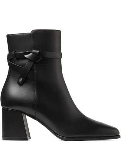 Jimmy Choo 70mm Braided-strap Block-heel Boots In Black