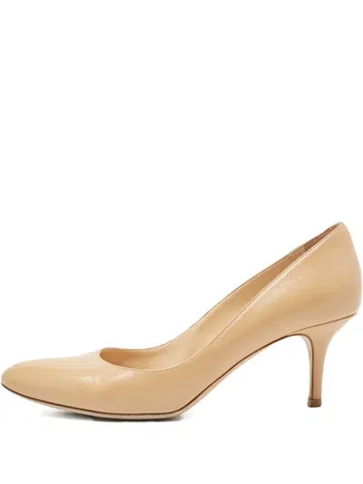 Pre-owned Jimmy Choo 70mm Gilbert Almond-toe Leather Pumps In Neutral