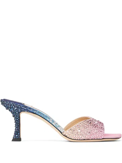 Jimmy Choo Skye 70 Embellished Satin Mules In Gold