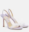 Jimmy Choo 72138 Feather-trimmed Suede Sandals In Purple