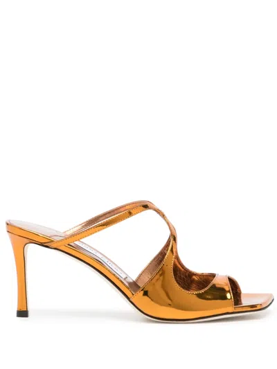 Jimmy Choo Anise 75mm Leather Sandals In 橘色