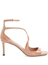 Jimmy Choo 75mm Azia Patent-leather Ankle-strap Sandals In Neutral