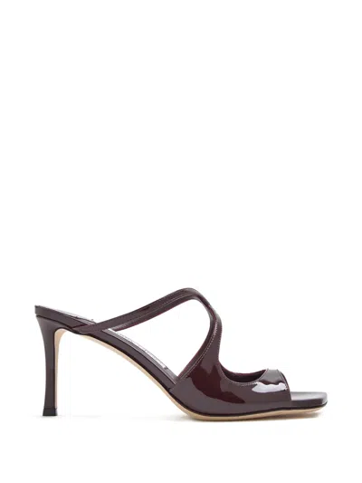 Jimmy Choo Peep-toe Brown Sandals With Crisscross Straps And Comfortable Heel