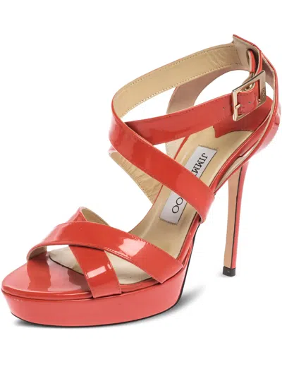 Pre-owned Jimmy Choo 75mm Patent-leather Heeled Sandals In Orange