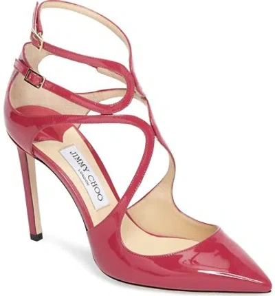 Pre-owned Jimmy Choo $795  Lancer Strappy Pump Heel Shoe Cerise Pink Patent Eur 37.5