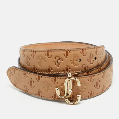 Pre-owned Jimmy Choo 80cm Belt Beige Logo Embossed Leather In Sand