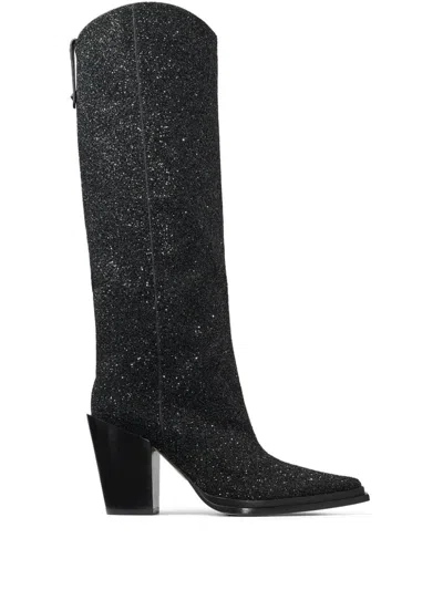 Jimmy Choo Womens Black Cece 80 Glittered Heeled Knee-high Boots