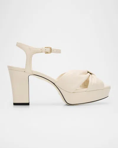 Jimmy Choo 80mm Heloise Leather Platform Sandals In Neutral