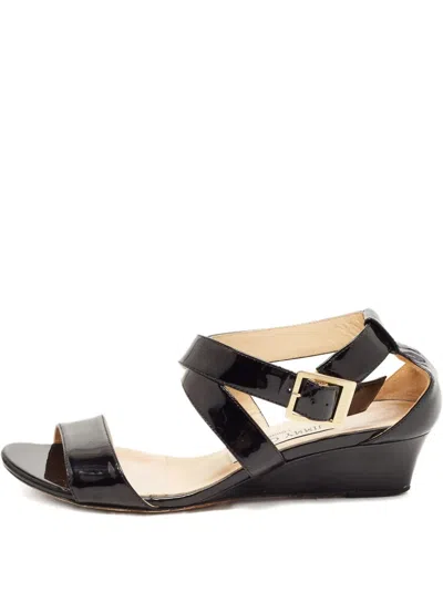 Pre-owned Jimmy Choo 80mm Leather Wedge Sandals