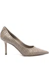 Jimmy Choo 80mm Love Pleated Pointed-toe Pumps In Gray