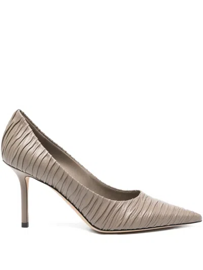 Jimmy Choo 80mm Love Pleated Pointed-toe Pumps In Gray